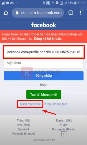 Chọn quên mật khẩu