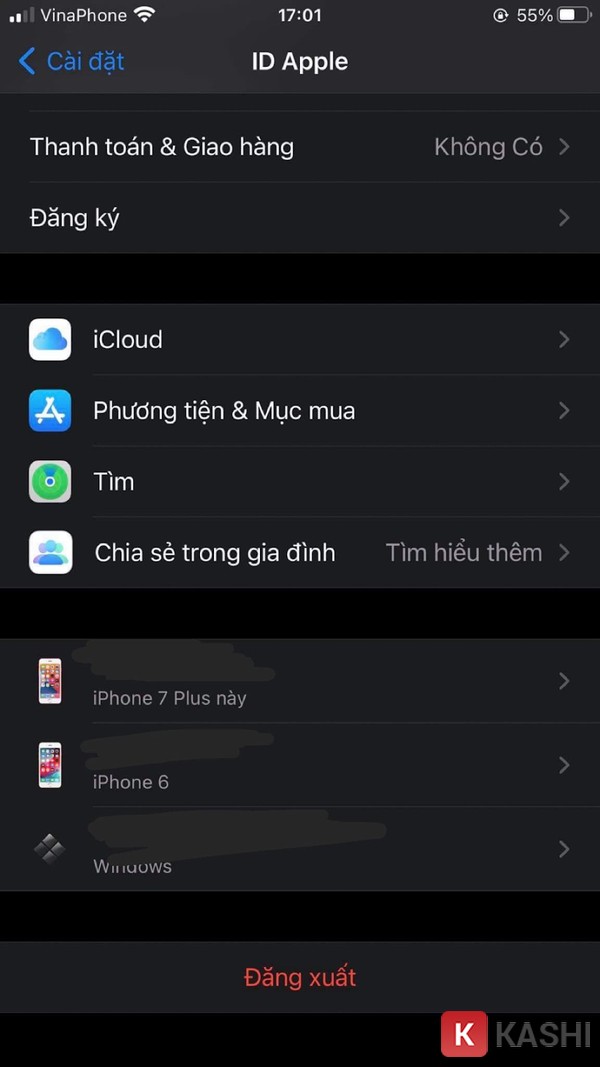 Đăng xuất Apple ID hiện tại