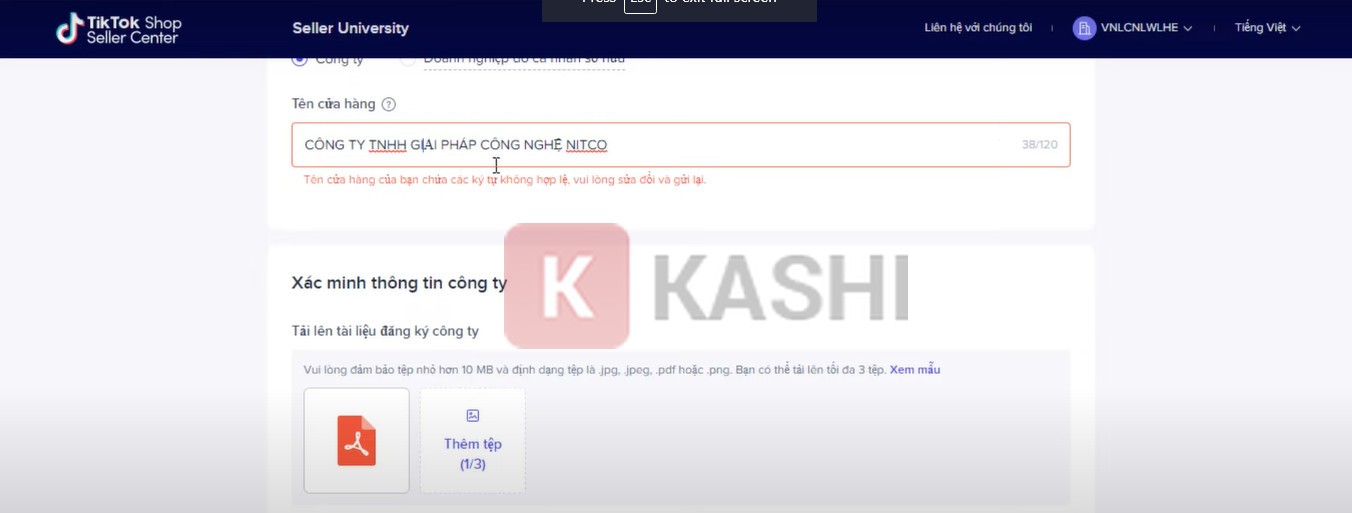 Lỗi nhập tên cửa hàng
