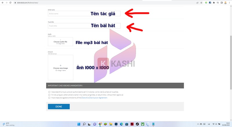 Điền thông tin bài hát trên Facebook