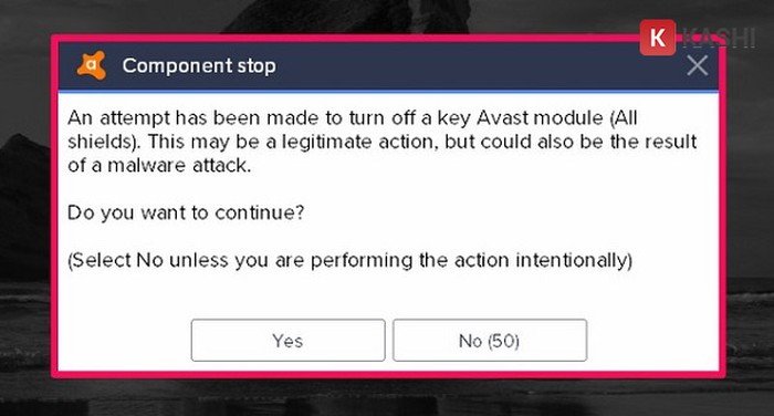 Xác nhận tắt Avast tạm thời