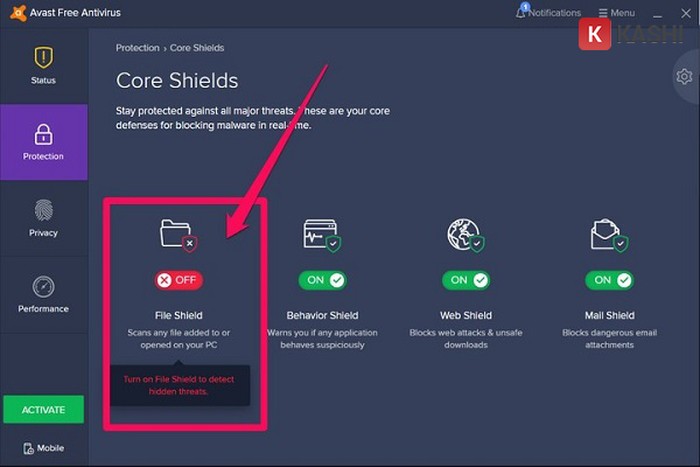 Trạng thái Core Shield đã được tắt thành công