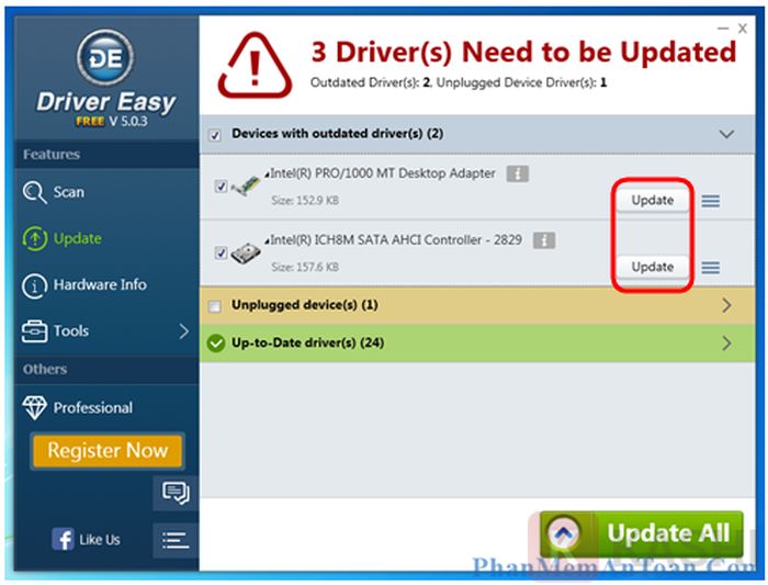 Sử dụng Driver Easy - Giao diện chính
