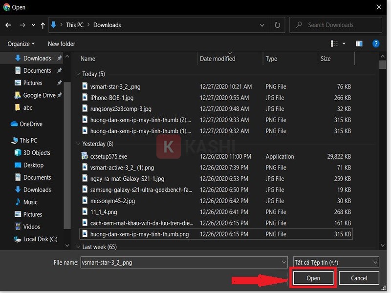 Chọn ảnh và nhấn "Open"