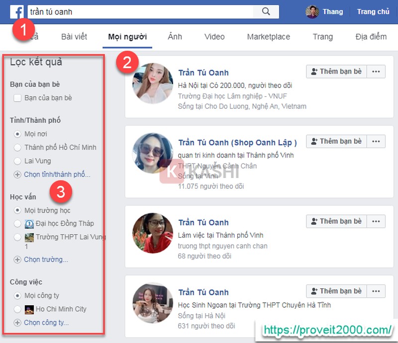Bộ lọc tìm kiếm trên máy tính