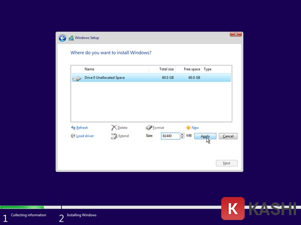 Tạo phân vùng mới