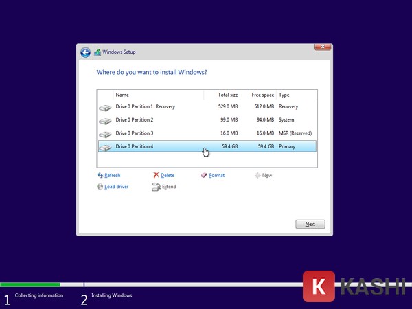Chọn phân vùng cài đặt