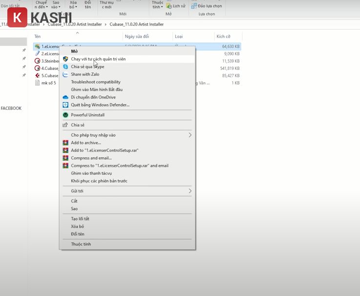Chạy với quyền admin