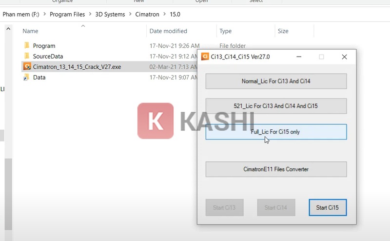 Nhấn vào "Full _LicForCi15Only".