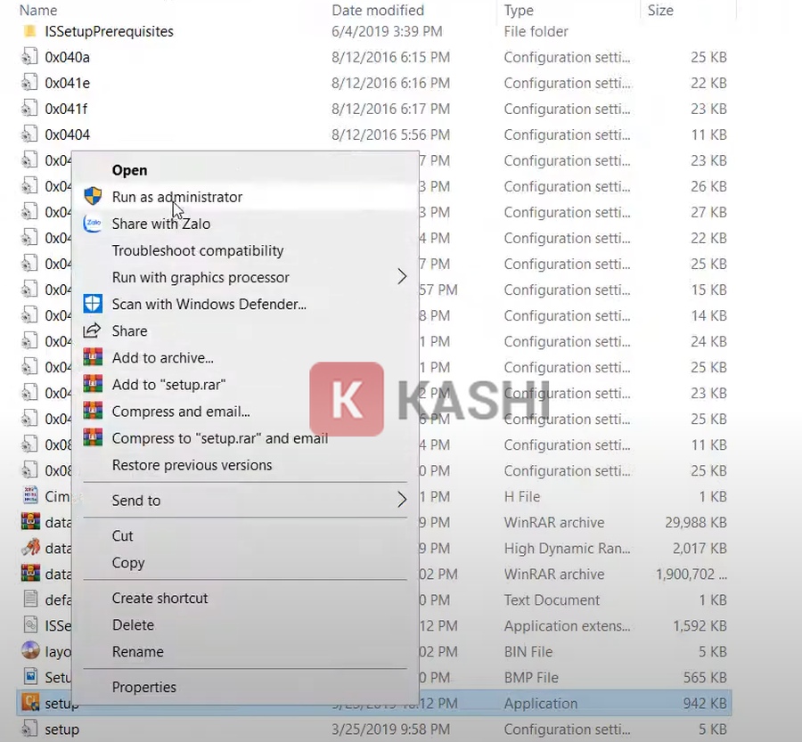 Chạy file cài đặt với quyền quản trị viên