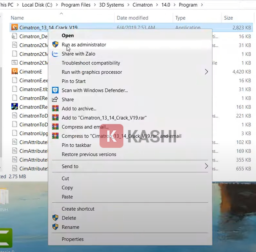 Chạy file với quyền quản trị viên