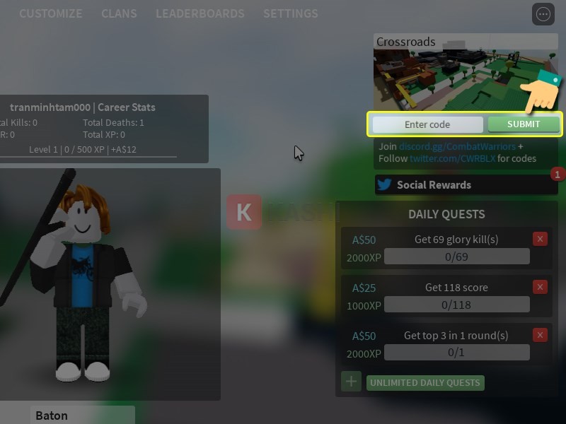 điền mã code vào ô -> nhấn "enter code" và chọn "Submit".