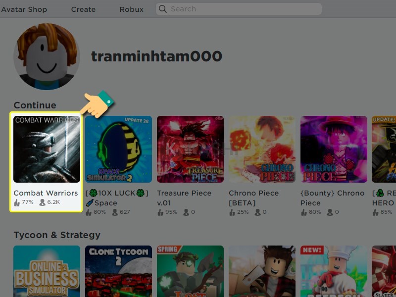 Vào Roblox chọn chế độ chơi "Combat Warriors".