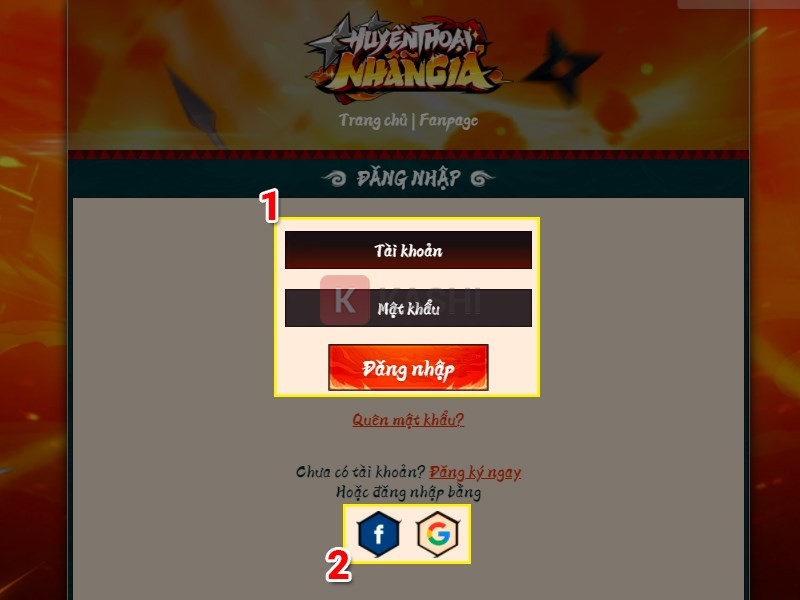 Đăng nhập tài khoản Huyền Thoại Nhẫn Giả