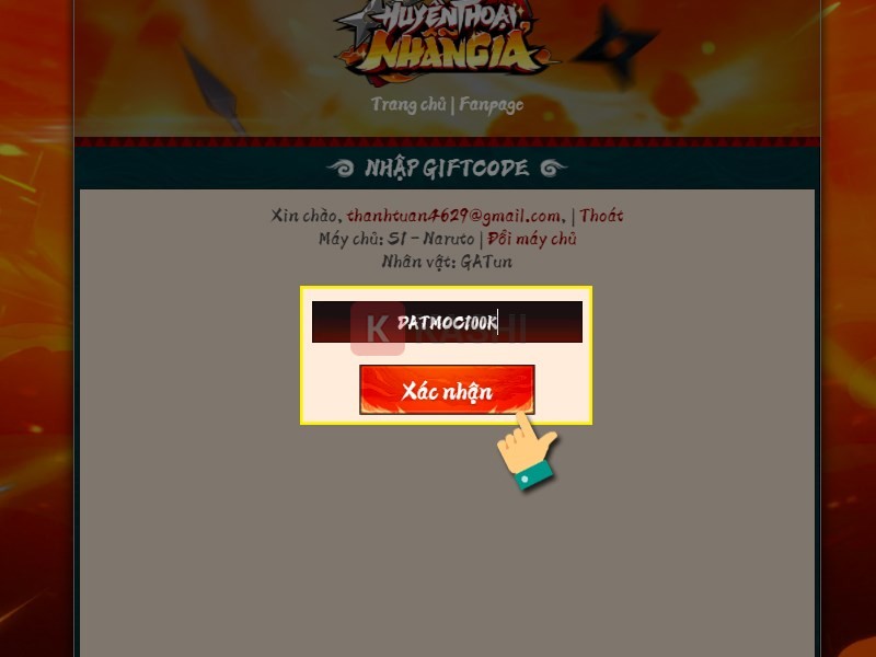 Nhập code Huyền Thoại Nhẫn Giả