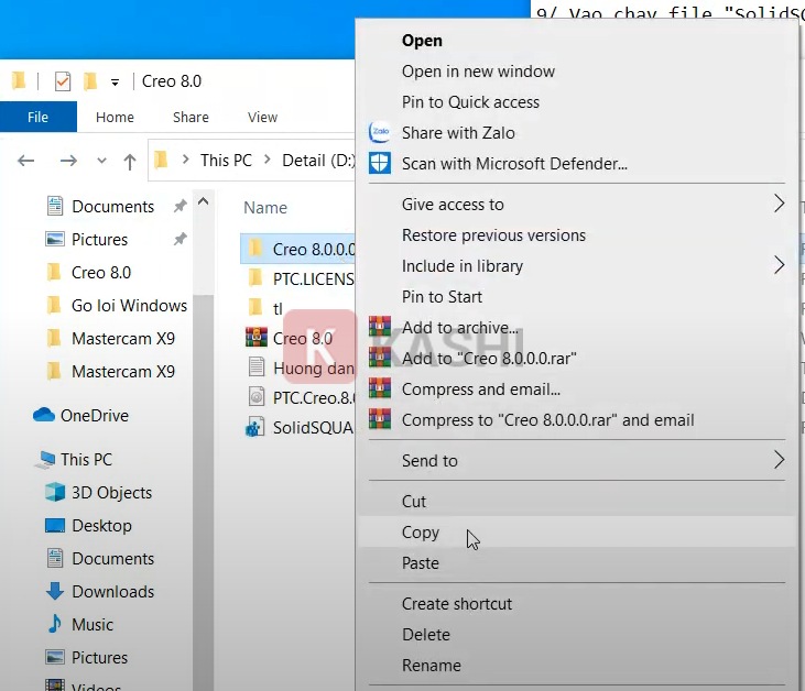 Copy thư mục Creo