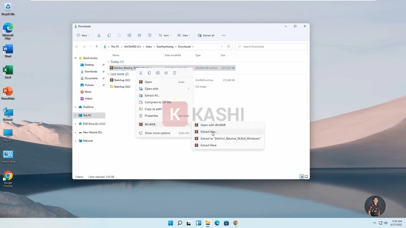 alt text: Giải nén file cài đặt DaVinci Resolve Studio 18