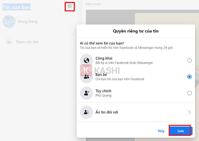 Thiết lập quyền riêng tư cho story