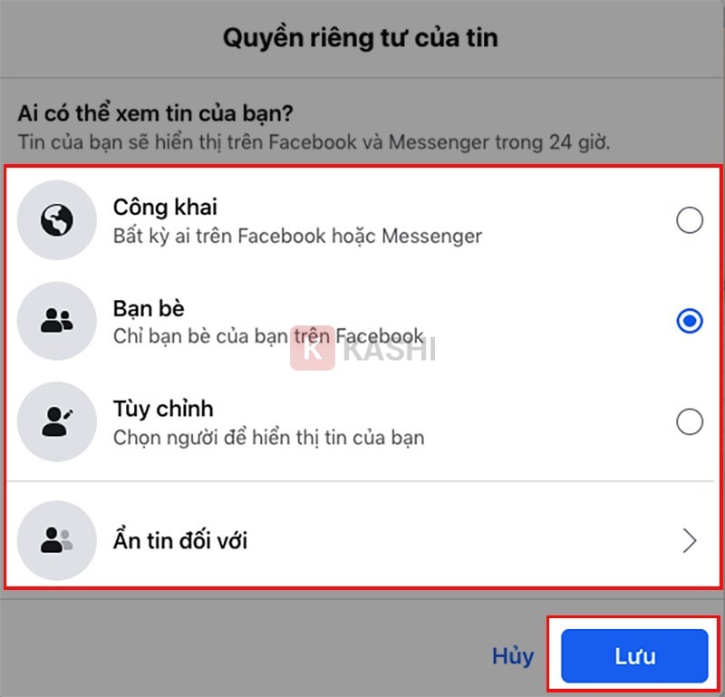 Chọn đối tượng xem story