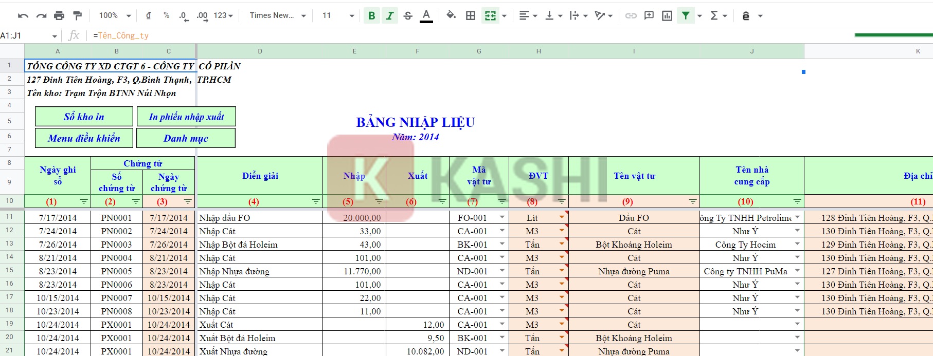 Giao diện file Excel doanh nghiệp 3