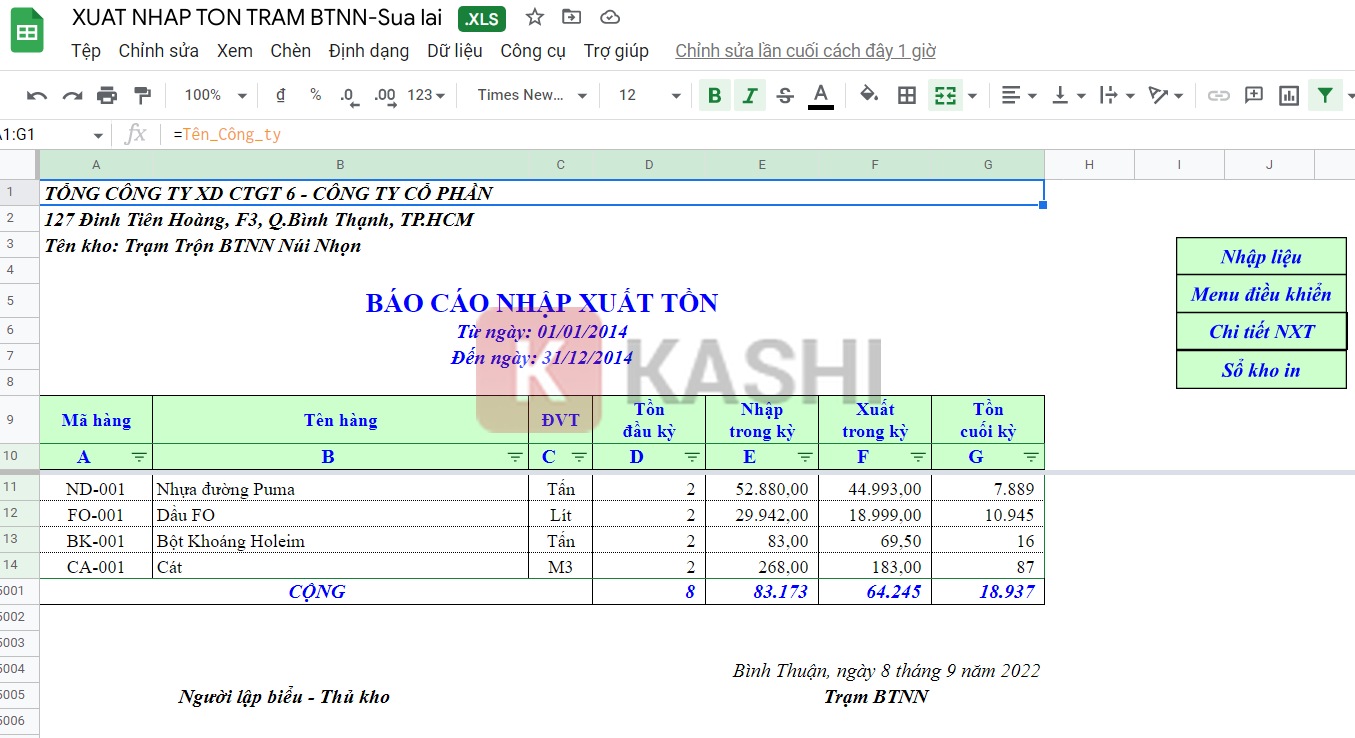 Giao diện file Excel doanh nghiệp 2