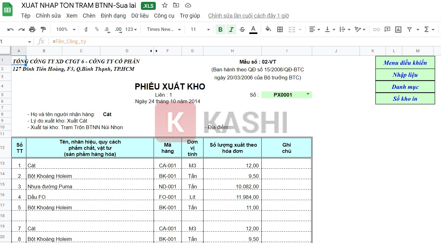 Giao diện file Excel doanh nghiệp 1