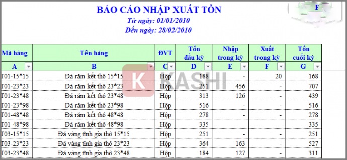 Giao diện file Excel nhà máy