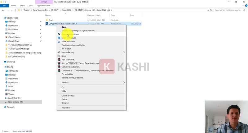 Chọn file phần mềm -> chạy "Run as Administrator".