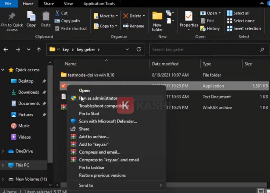 Chạy file "key" với quyền Admin.