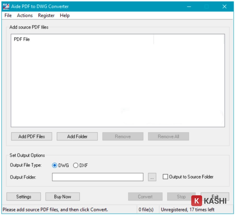Thêm file PDF vào Aide PDF to DWG Converter