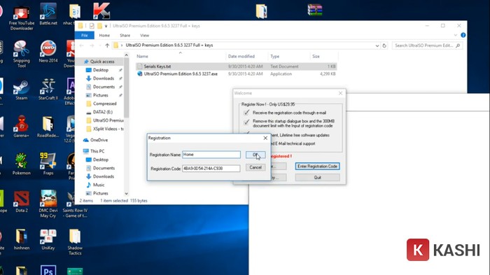 Tùy chọn mã Registration được cung cấp ở trên để nhập tương ứng