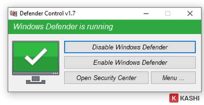 Giao diện bật Windows Defender