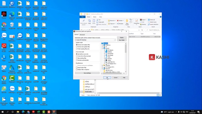 Lưu file giải nén trên Desktop