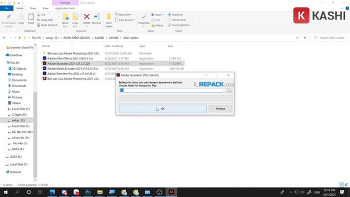 Chọn Adobe Illustrator 2021 và Ok 