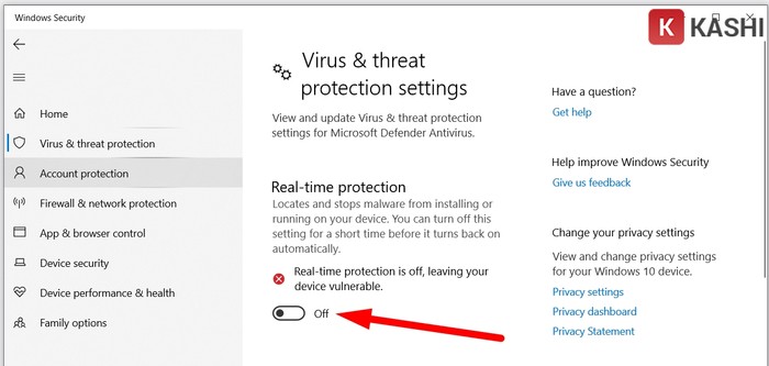 Tắt phần mềm diệt virus