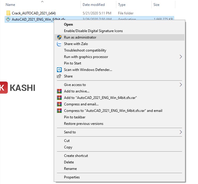 Chọn “Run as administrator”