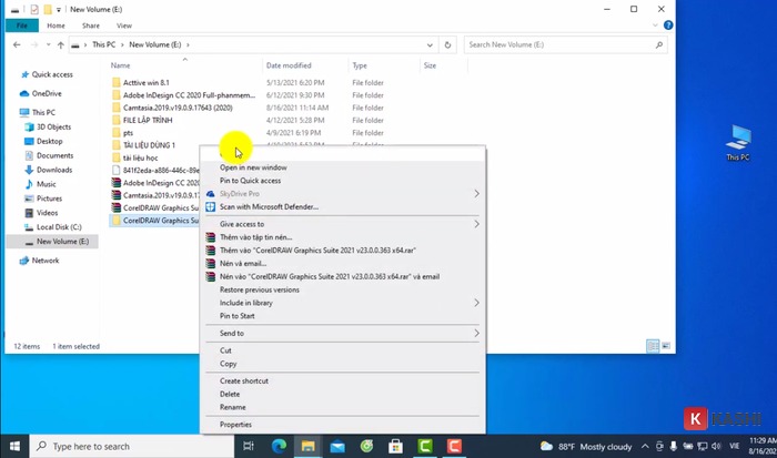 Mở thư mục CorelDraw 2021