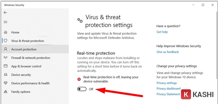 Tắt phần mềm diệt virus
