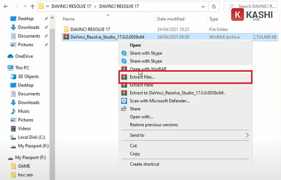 Giải nén file cài đặt