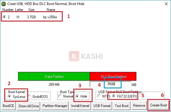 Cài đặt và nhấn “Create Boot”