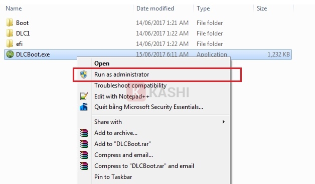 Chạy file “DLCBoot”
