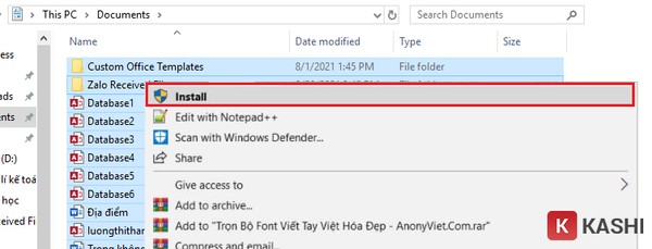 Cài đặt font chữ
