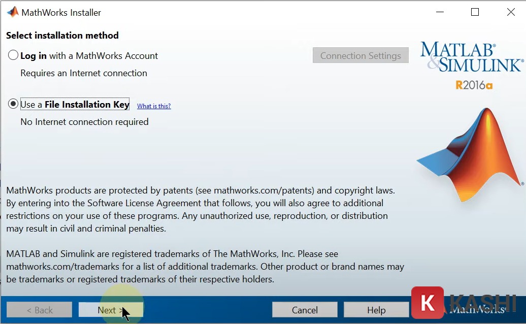 Tích chọn “Use a File Installation Key” và nhấn “Next”