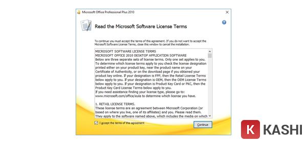 Bạn click ô "I accept the terms of this agreement" => Sau đó chọn "Continue" nhé