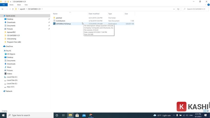 Chọn SAP2000 2102 Setup