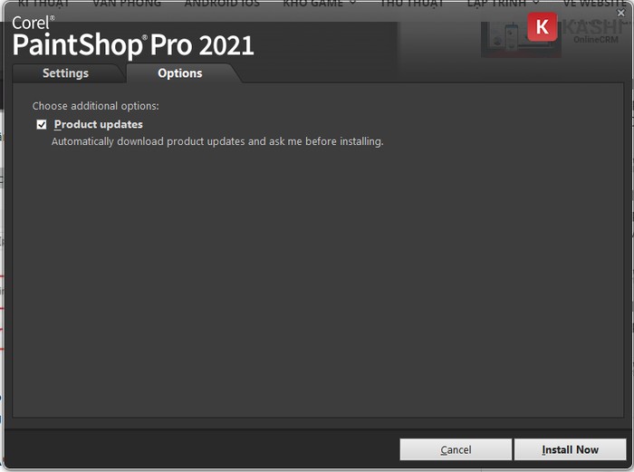 Bỏ tick ô “Product updates” 