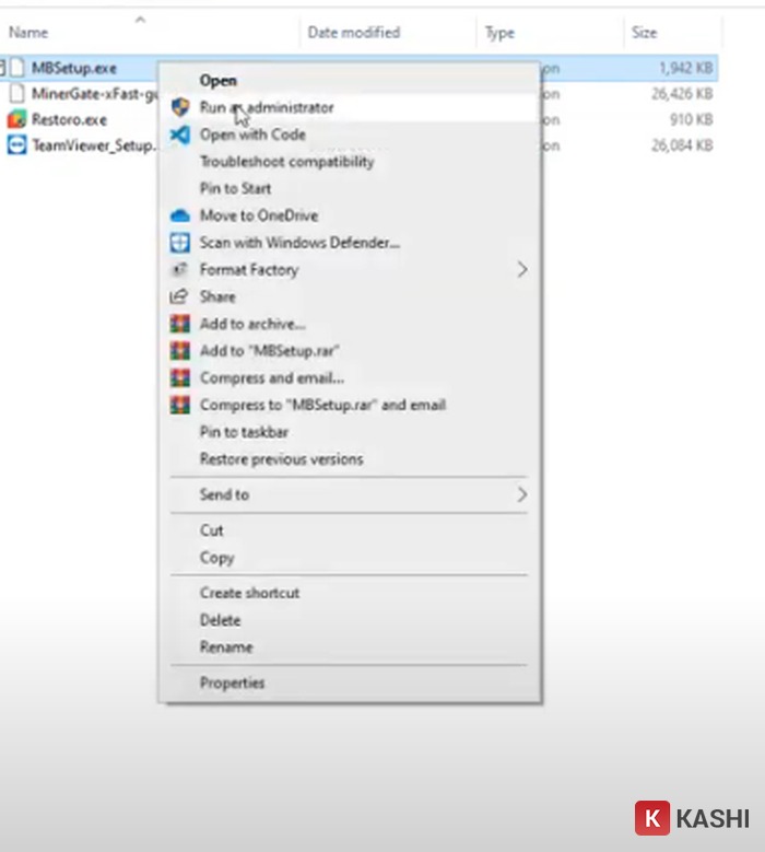 Chạy file cài đặt với quyền admin