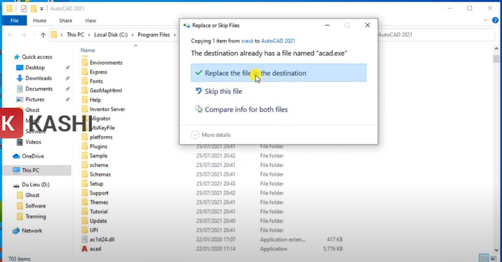 Nhấn “Replace the file in the destination” 