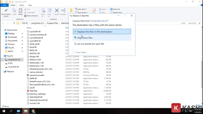 Chọn nút lệnh "Replace the files in the destination"