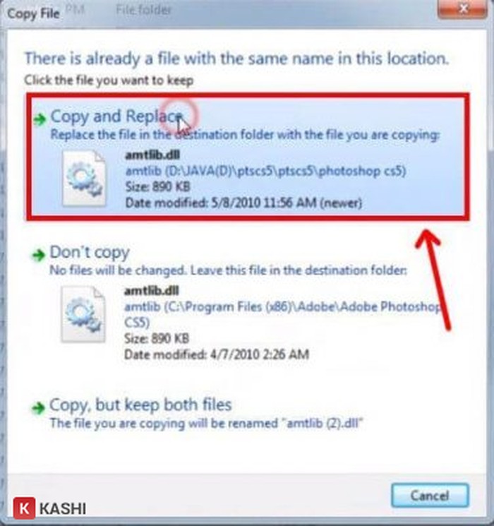 Chọn “ Copy and replace”